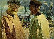 Marcel Couchaux Pecheurs dans le port de Honfleur painting